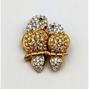 Vintage Swarovski Lovebirds Birds Parrots Pave Crystal Brooch Pin Swan Mark
